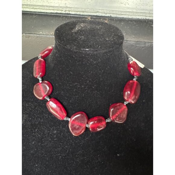 Chunky Red Glass Bead Necklace With Adjustable Cord By Arte luna beads - Picture 1 of 4